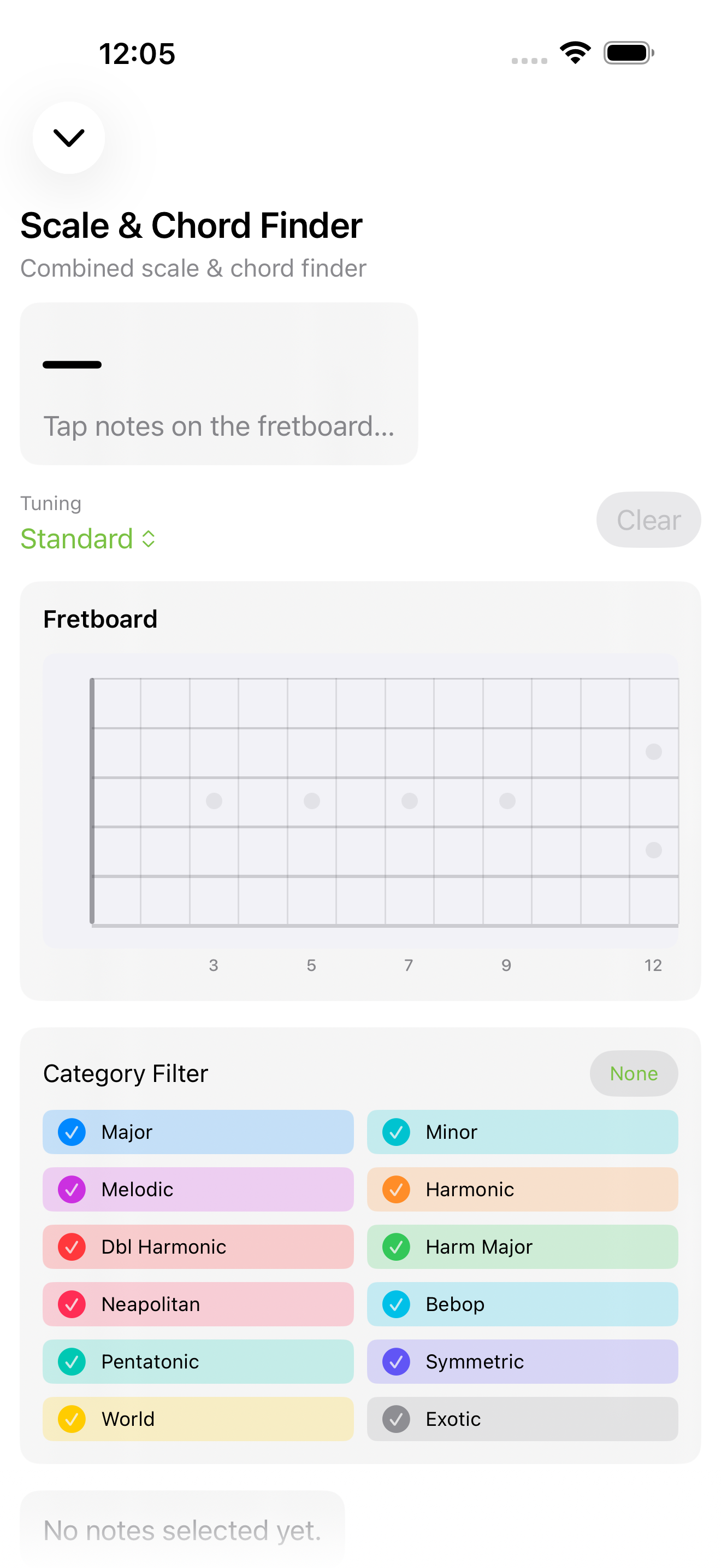 Scale and Chord Finder on iPhone